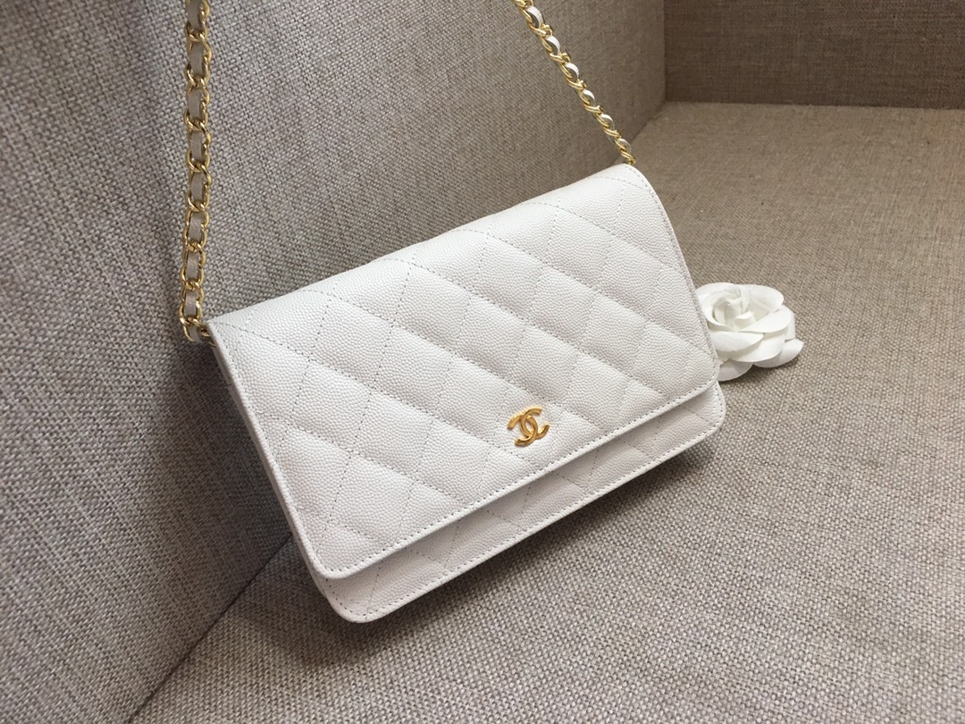 Caviar Leather Wallet On Chain Shoulder Bag A33814 White/Gold